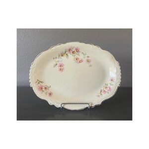 Homer Laughlin Virginia Rose 11 Inch Oval Serving Platter-Pink/White Flowers